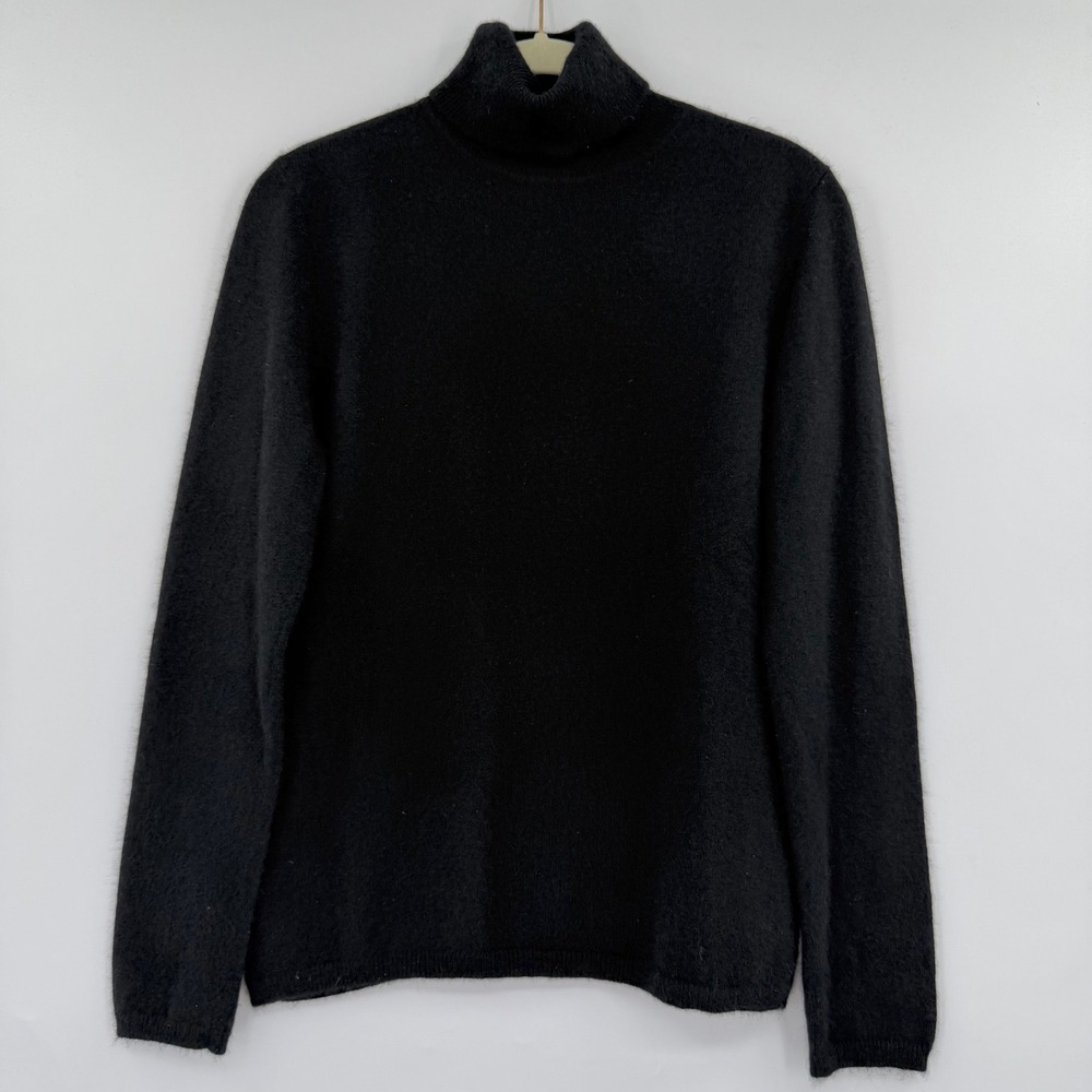 100% Cashmere 2 Ply Knit Charter Club Black Turtleneck Sweater Size Medium